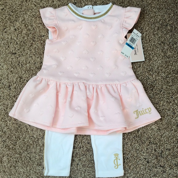 Juicy Couture Other - Juicy Couture Pink Heart Top w/Cream Pants 24 mos